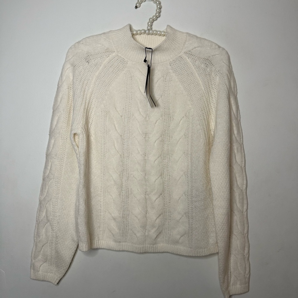 Banana Republic Cream Cable Knit Mockneck Sweater